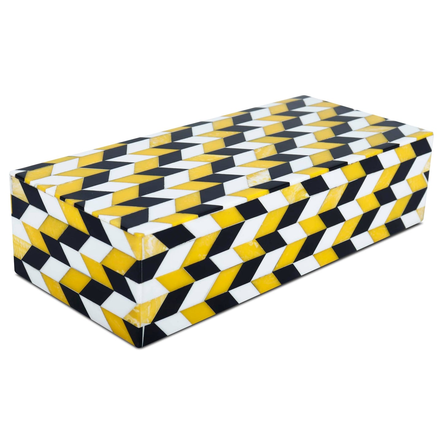 Black White Ochre Resin Inlay Decorative Storage Box Gifts: 8x6x1.5