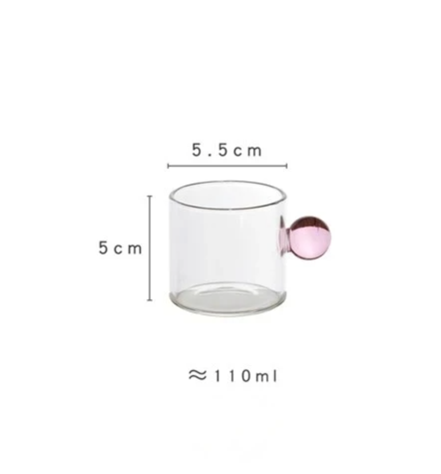 110ml Espresso Glass Cups | Ball Handle Coffee Cup: Pink