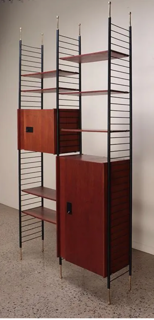 Iron and teak wall unit