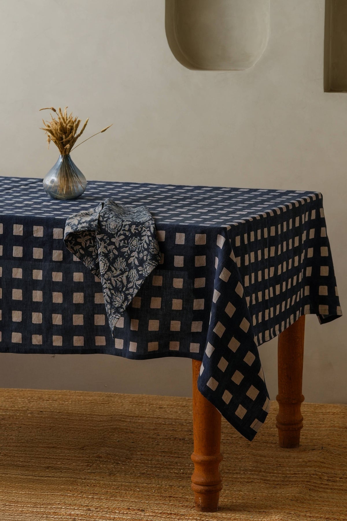 Block Print Linen Olea Tablecloth – Patio Dining: Olea Red / 71"x55" / 180x140 cm