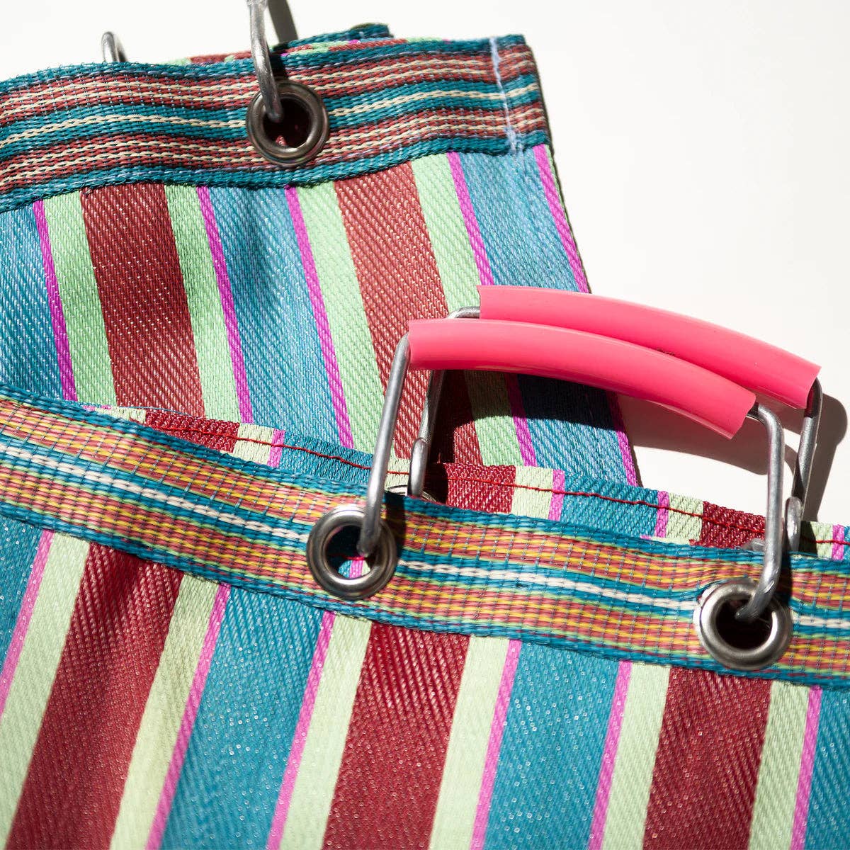 RECYCLED PLASTIC STRIPE BAG - Wide: Green x Purple