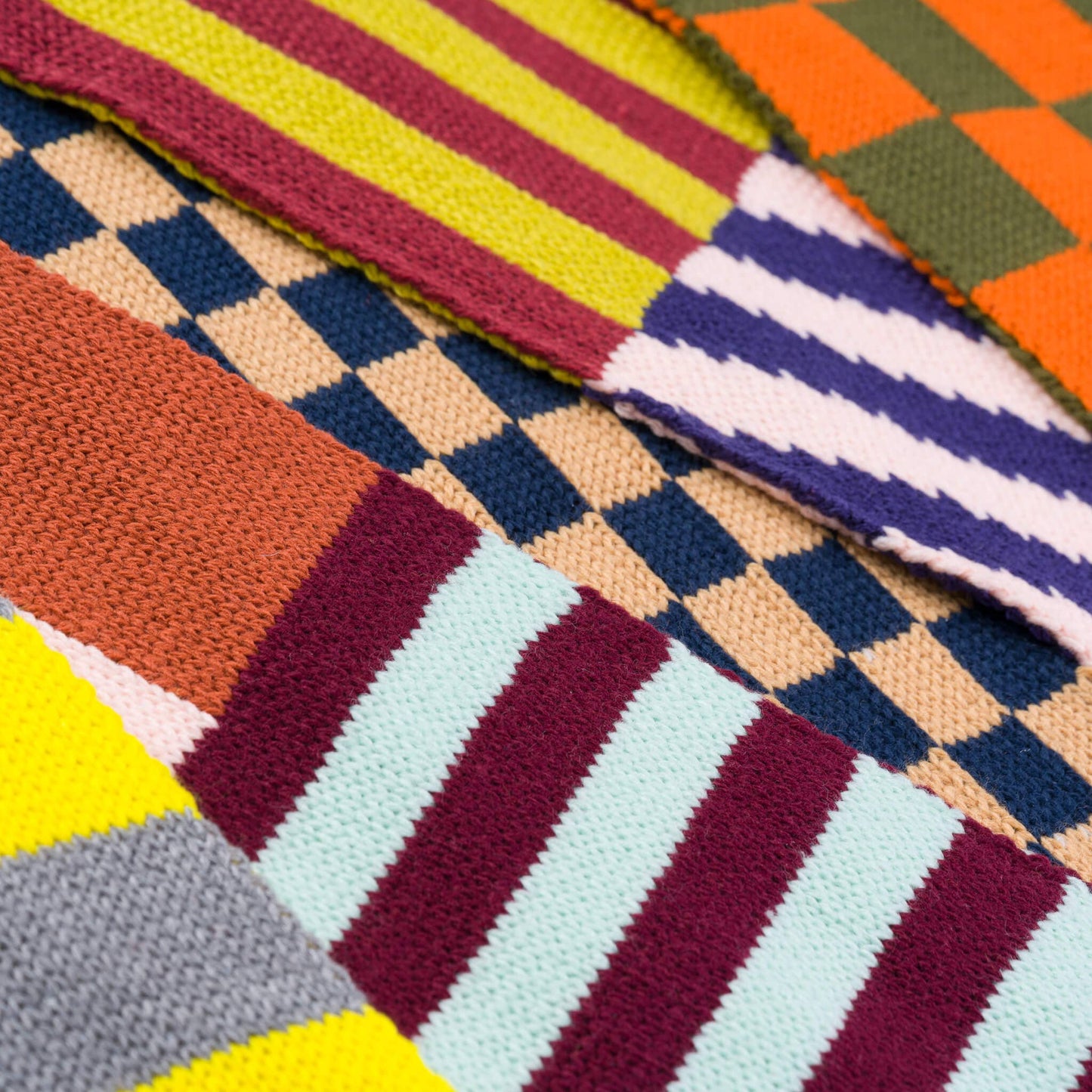 Pattern Patch Skinny Knit Scarf: Rainbow
