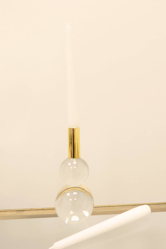 Set of 2 Candlesticks with Crystal Ball Shape and Gold Tip