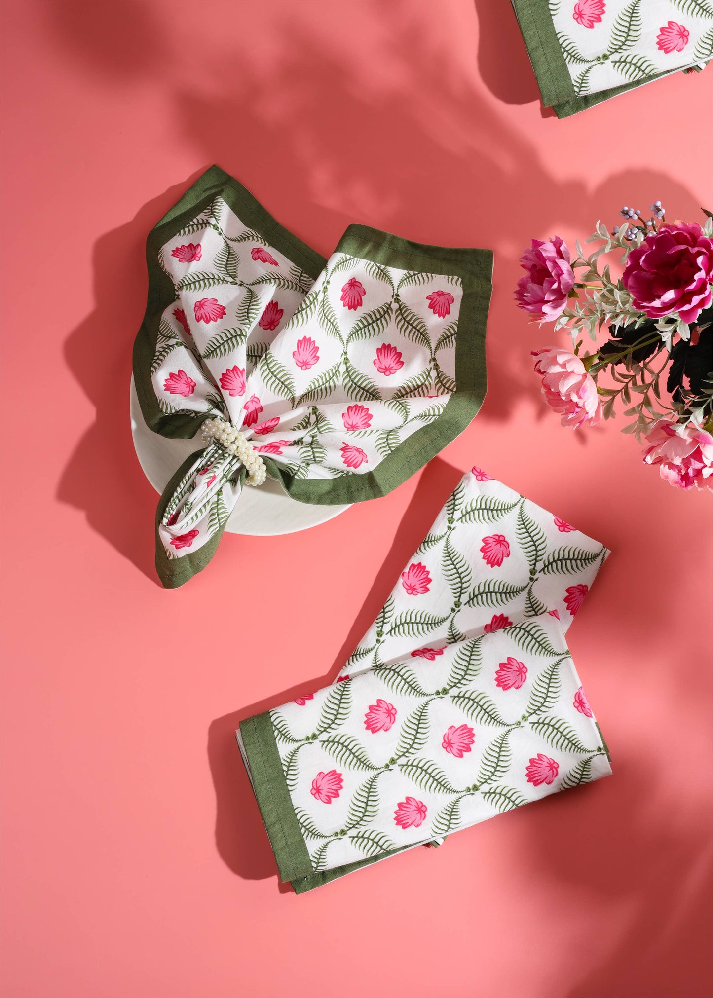 Lotus Garden Block Print Cotton Napkins