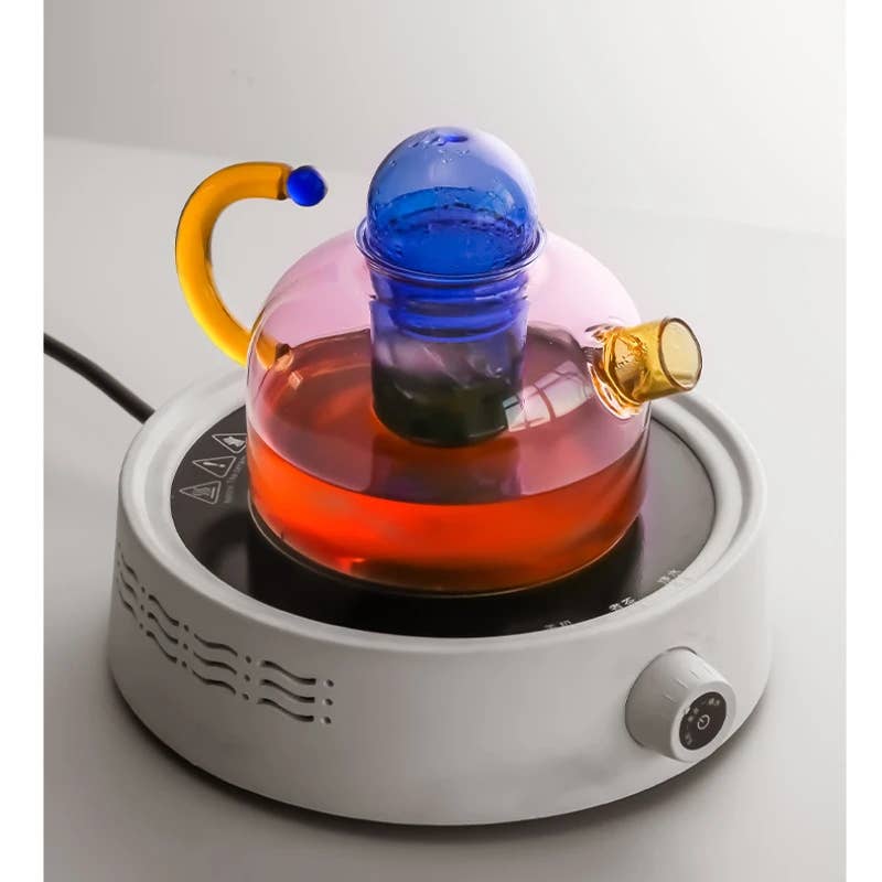 Contrasting Color Heat Resistant Glass Teapot and Cups: Pink Cup