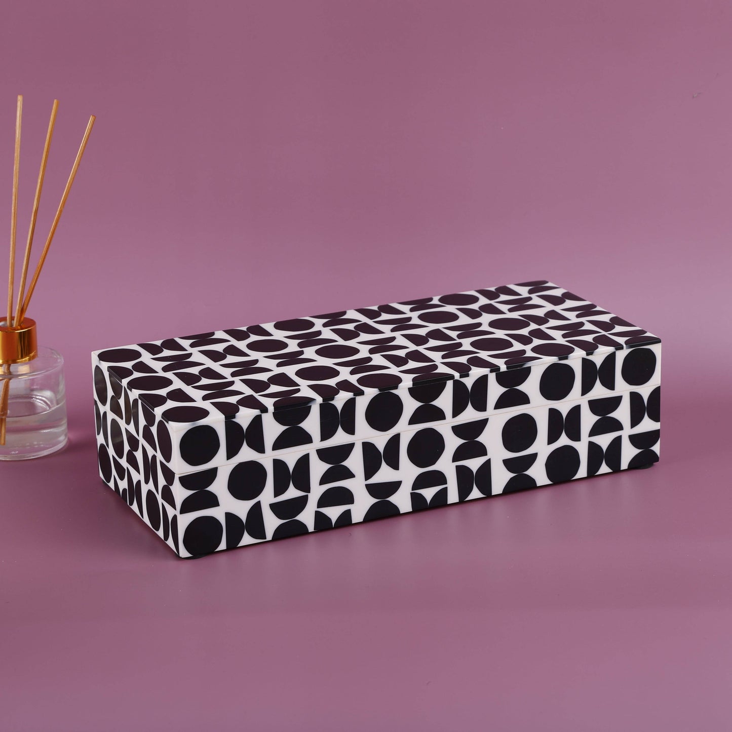 Black White Resin Inlay Handmade Gift Decorative Boxes: 10x4.5x2.5