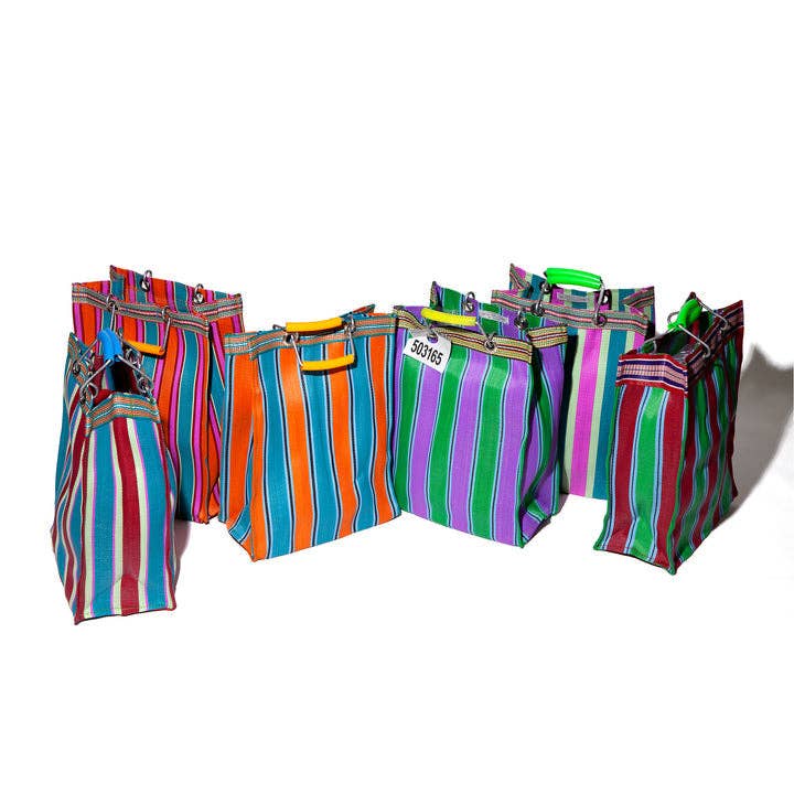 RECYCLED PLASTIC STRIPE BAG - Rectangle D15: Red x Blue
