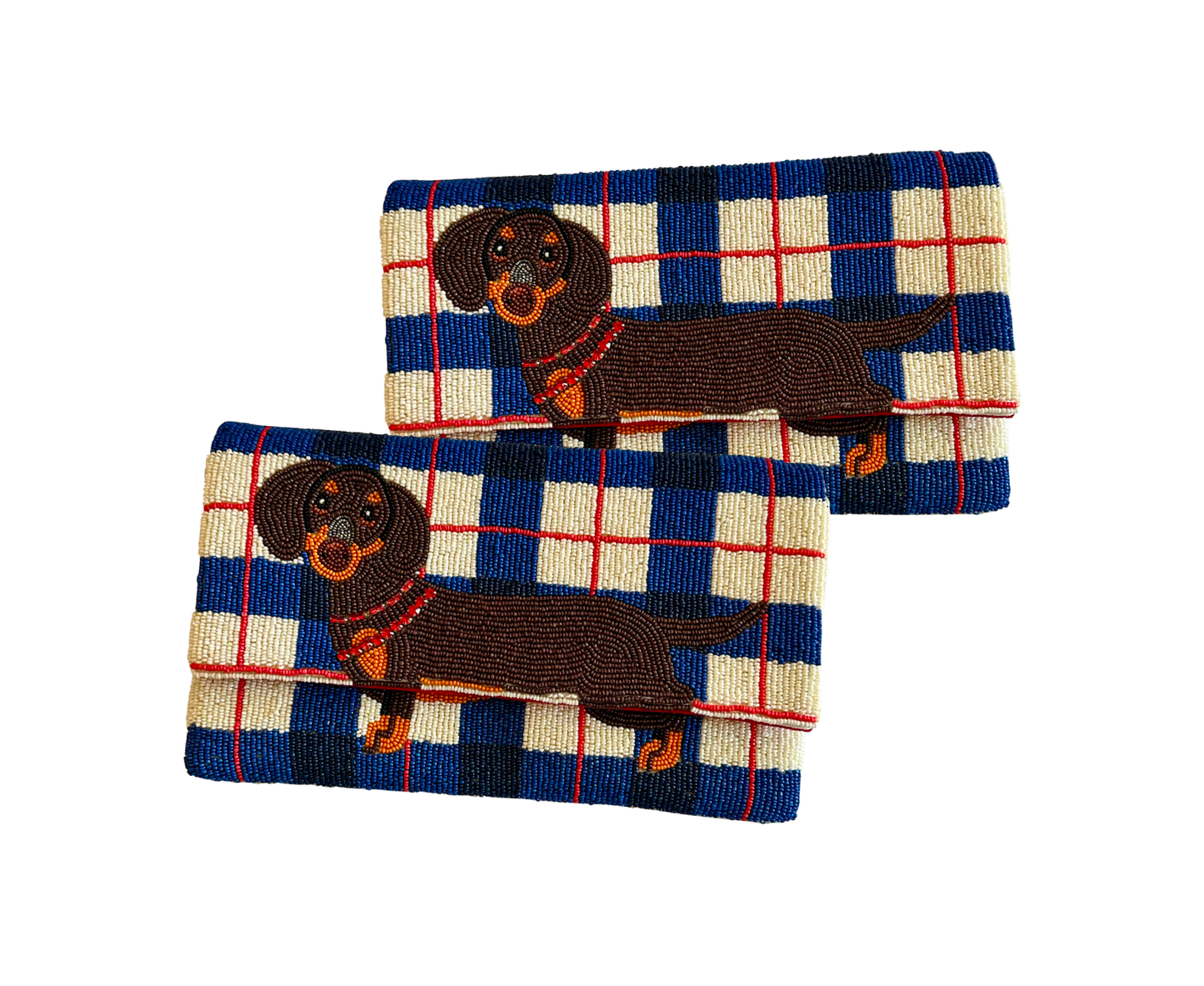 Dachshund Clutch Crossbody Plaid Beaded Bag Lily Posh