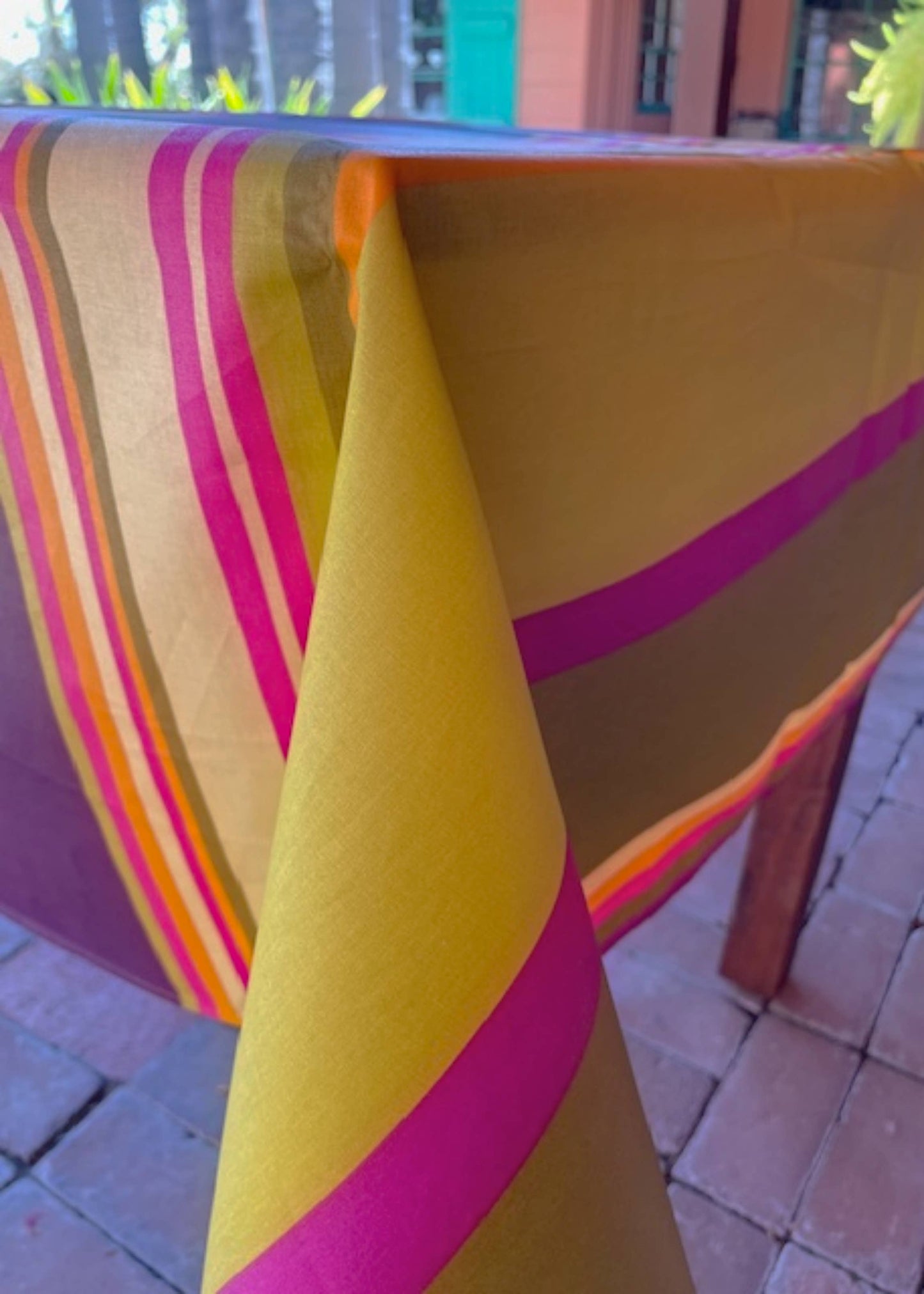 French Tablecloth Stripe Basque Coated Tablecloth Collection: Anis