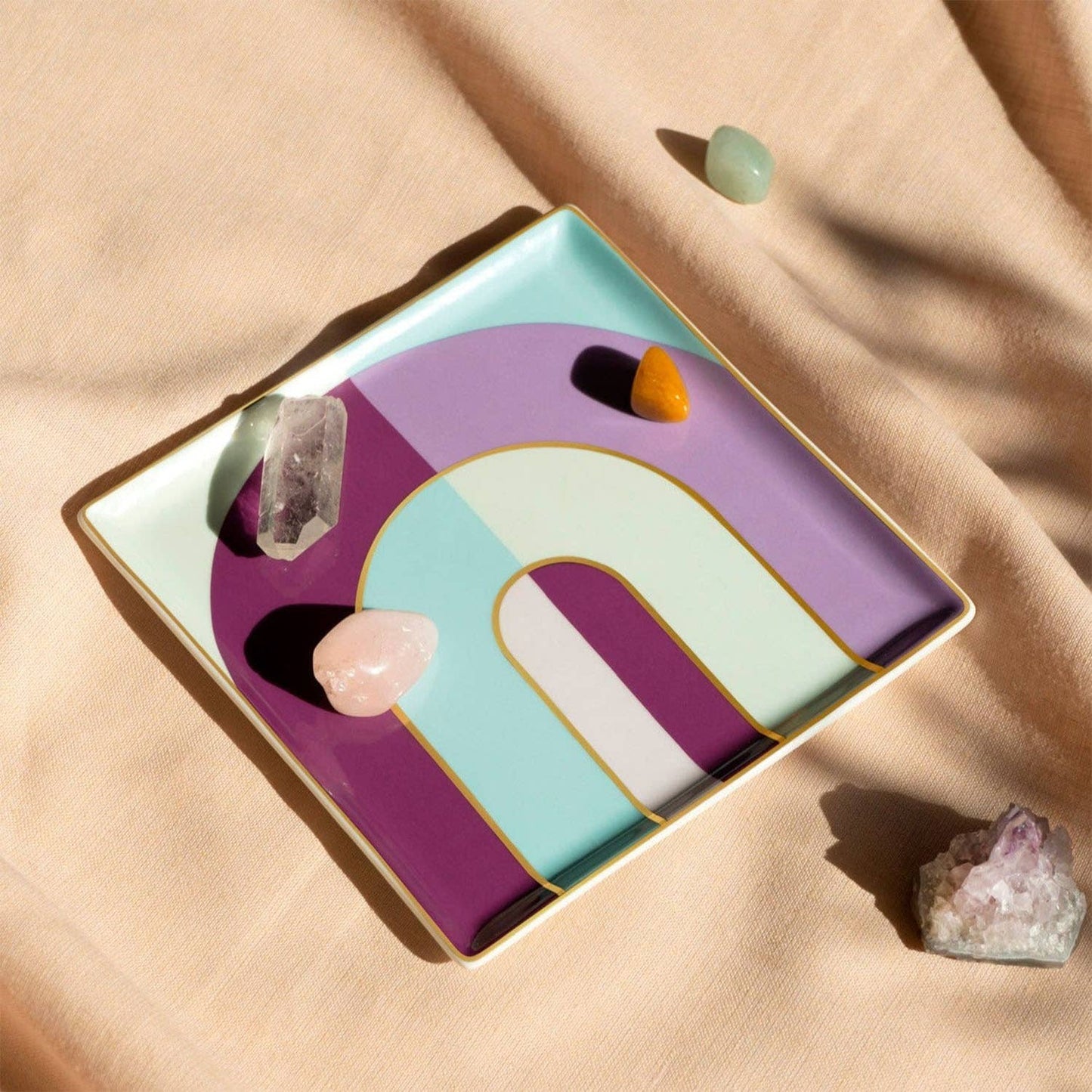 OCTAEVO Riviera Arch Ceramic Tray/Catchall, Gold accent, 6": Purple