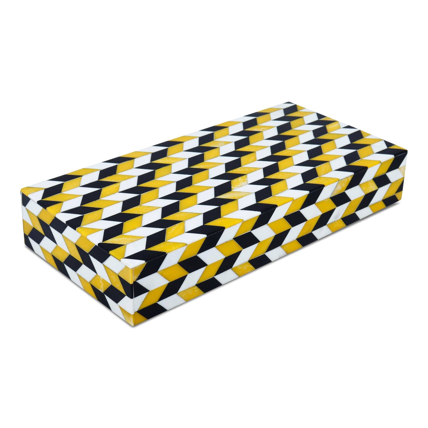 Black White Ochre Resin Inlay Decorative Storage Box Gifts: 8x6x1.5