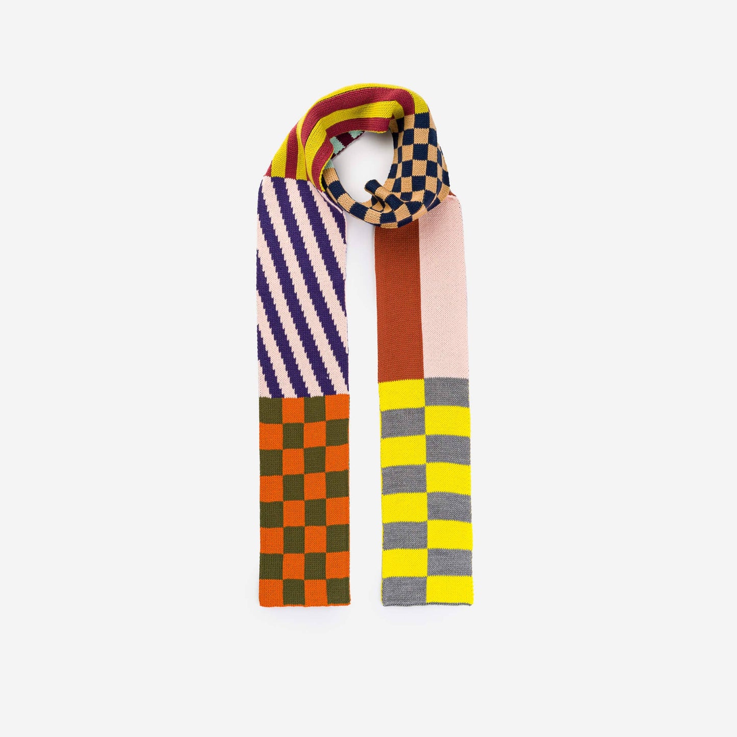 Pattern Patch Skinny Knit Scarf: Rainbow