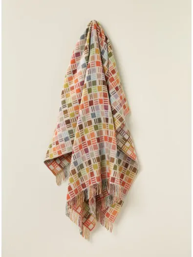 Merino Lambswool Throw Blanket - Ribbon Multi-Beige - Made in England,: Gray/Multi / Throw Blanket
