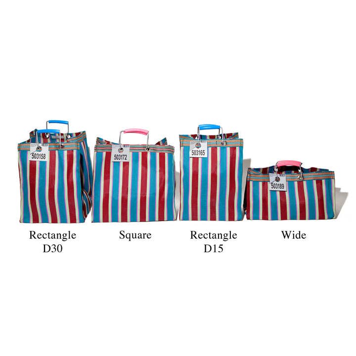 RECYCLED PLASTIC STRIPE BAG - Square: Green x Pink