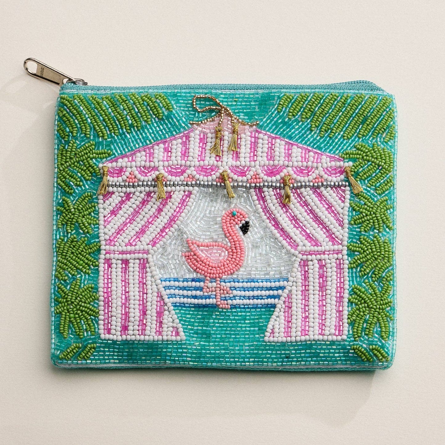 Flamingo Cabana Beaded Summer Pouch: MT / ONE