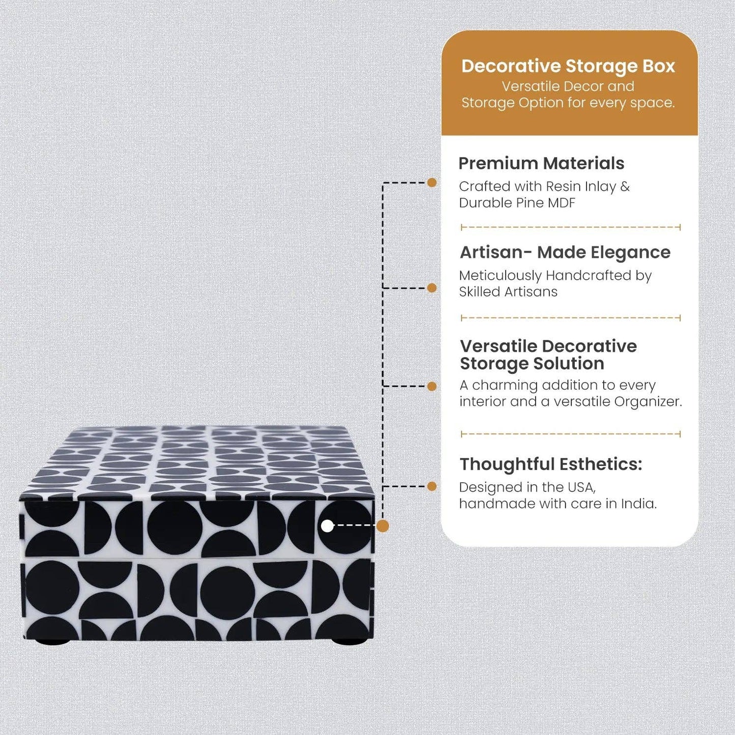 Black White Resin Inlay Handmade Gift Decorative Boxes: 10x4.5x2.5