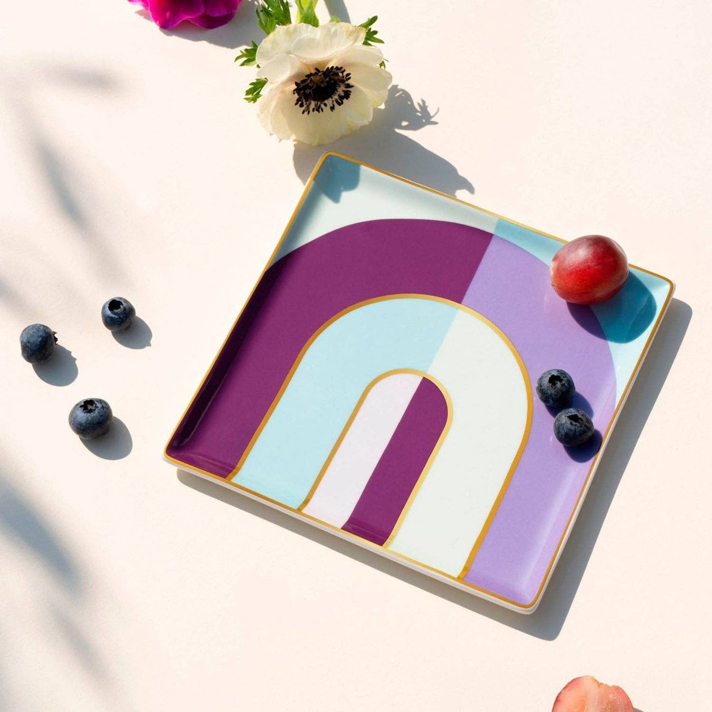 OCTAEVO Riviera Arch Ceramic Tray/Catchall, Gold accent, 6": Purple