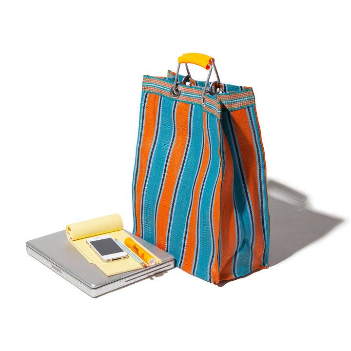 RECYCLED PLASTIC STRIPE BAG - Rectangle D15: Red x Blue