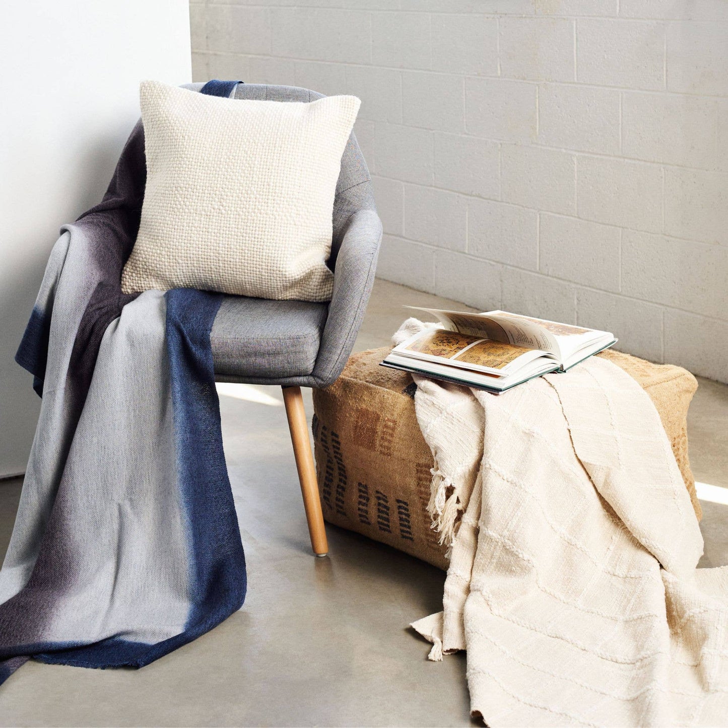 Moonstruck Blue Gray Handloom Merino Throw : Blue