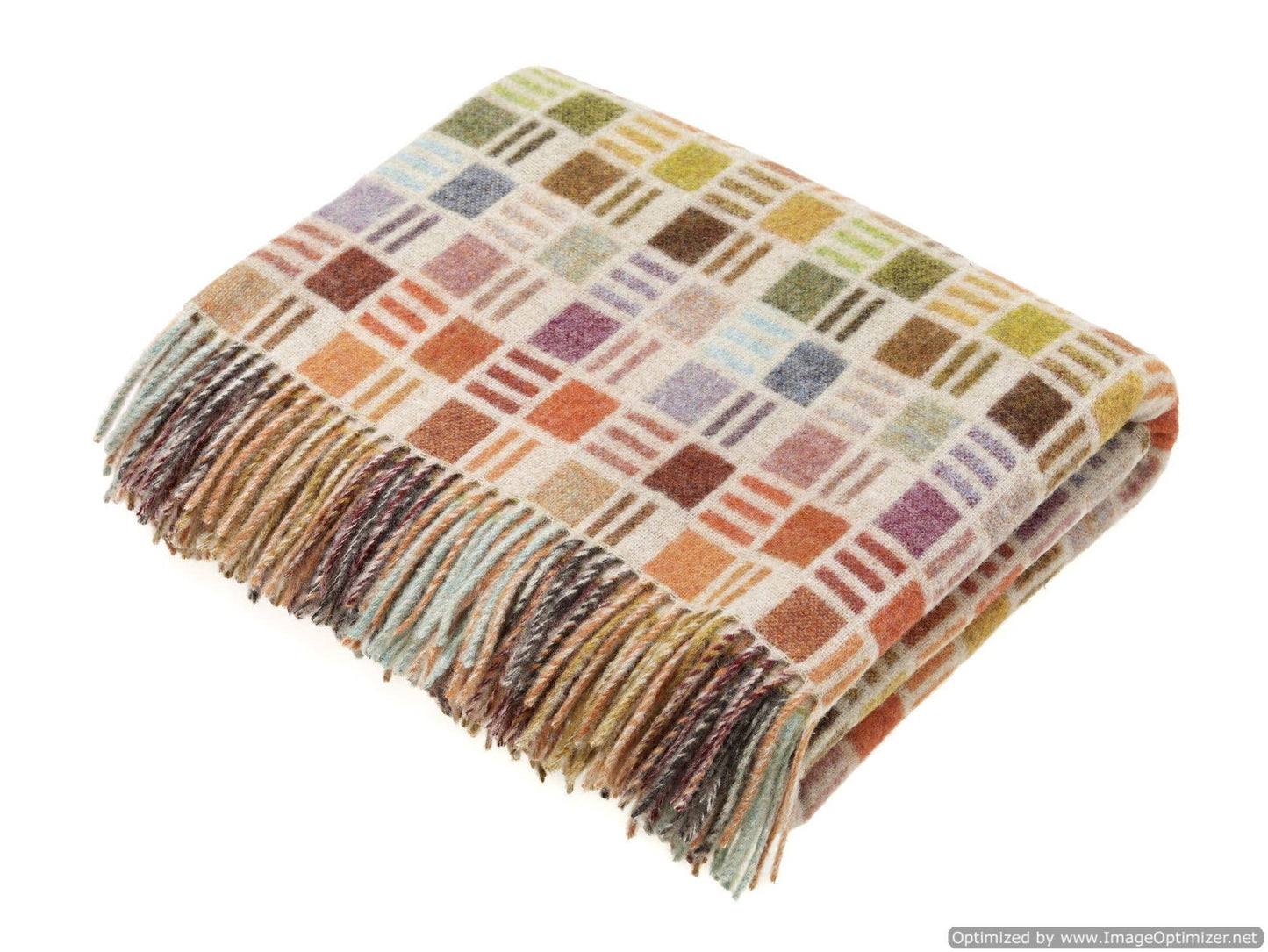 Merino Lambswool Throw Blanket - Ribbon Multi-Beige - Made in England,: Gray/Multi / Throw Blanket