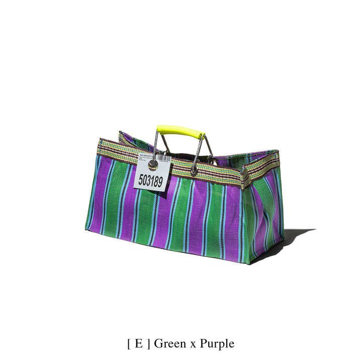 RECYCLED PLASTIC STRIPE BAG - Wide: Green x Pink