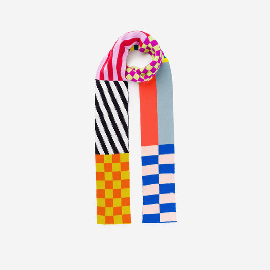 Pattern Patch Skinny Knit Scarf: Rainbow