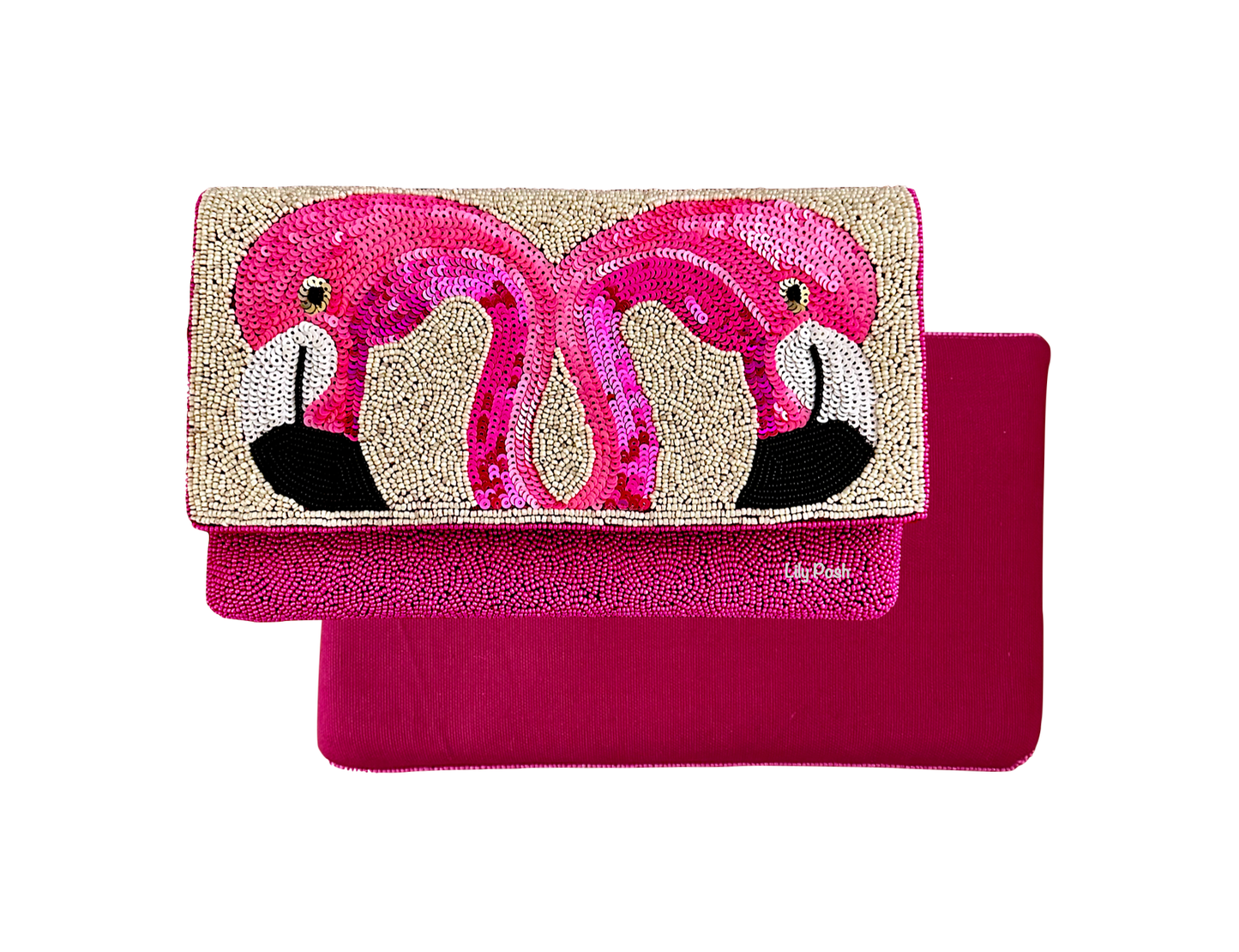 Beaded Flamingo Clutch Crossbody Bag Pink Sequin Clutch