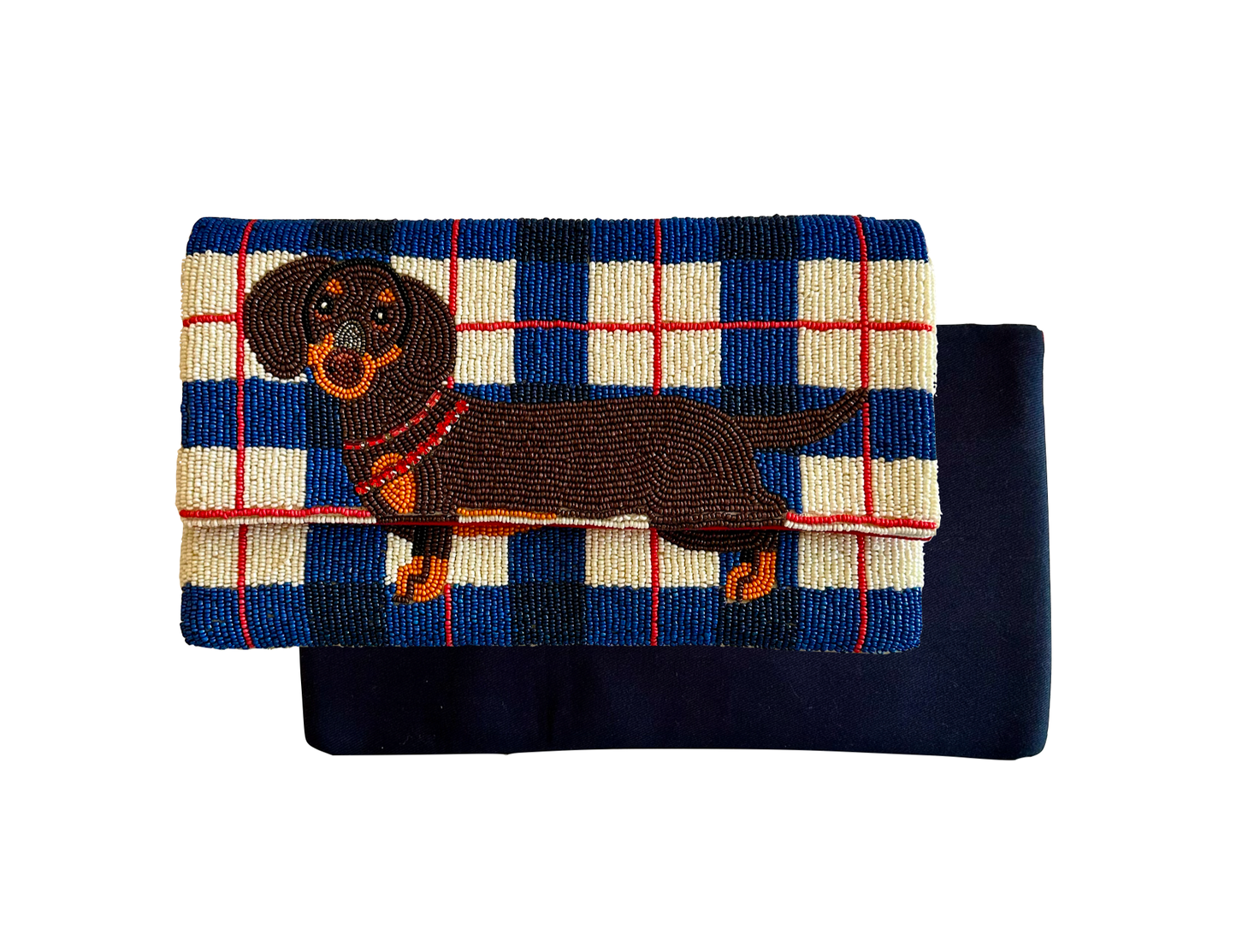 Dachshund Clutch Crossbody Plaid Beaded Bag Lily Posh