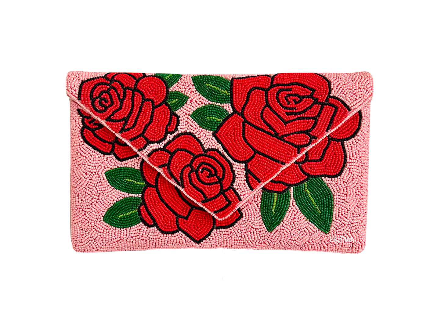 Beaded Rose Clutch Crossbody Bag, Lily Posh Floral Clutch