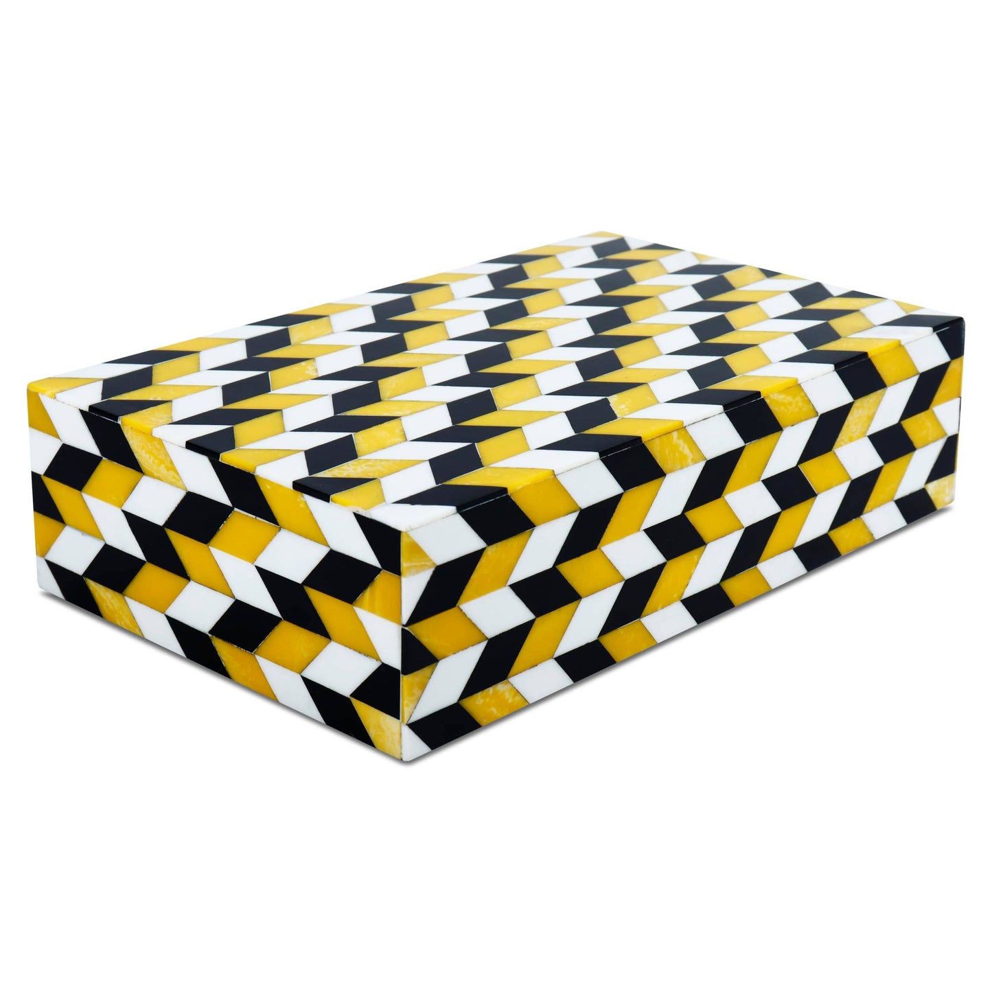 Black White Ochre Resin Inlay Decorative Storage Box Gifts: 8x6x1.5
