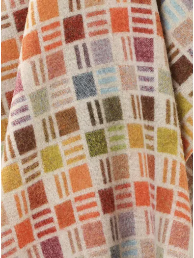 Merino Lambswool Throw Blanket - Ribbon Multi-Beige - Made in England,: Gray/Multi / Throw Blanket