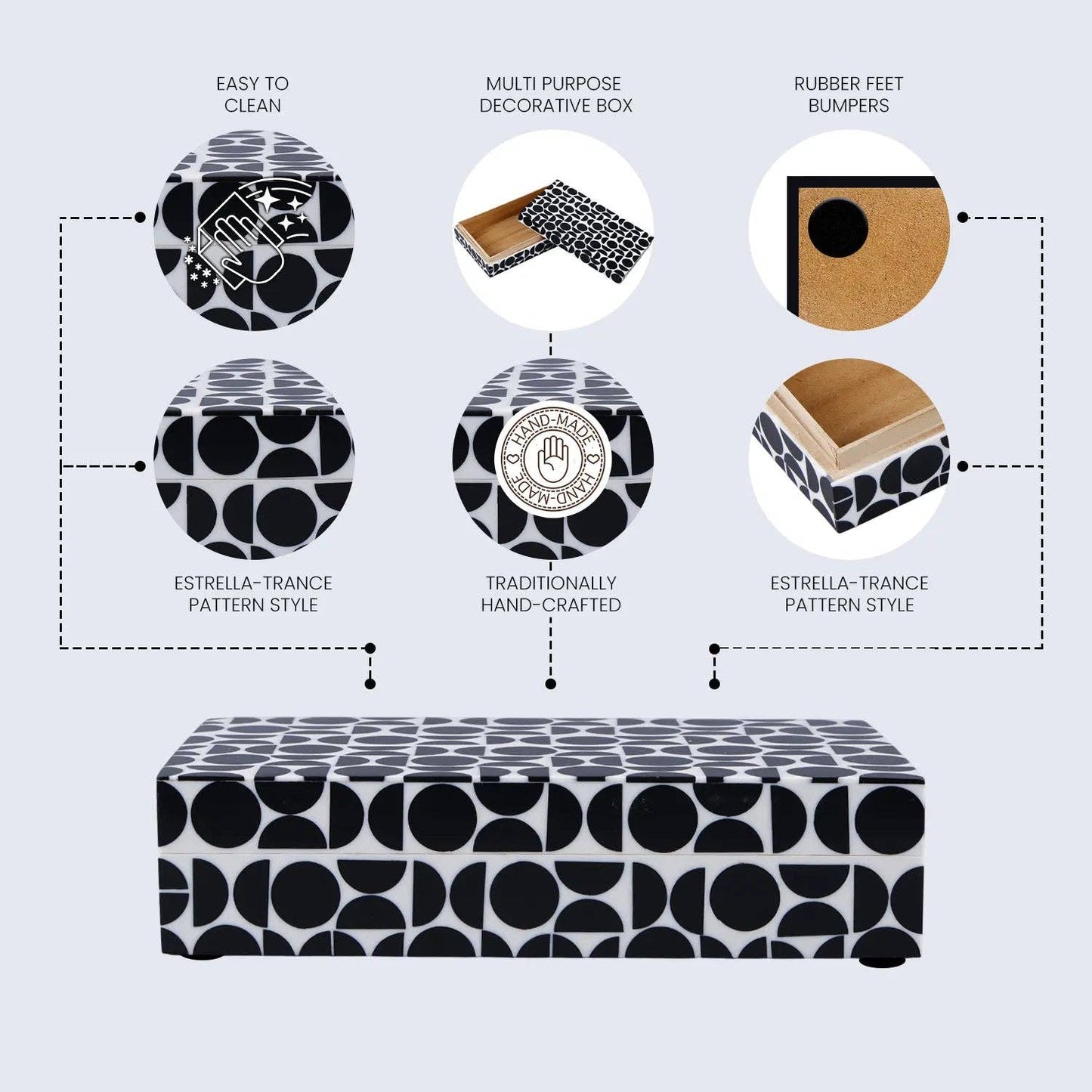 Black White Resin Inlay Handmade Gift Decorative Boxes: 10x4.5x2.5