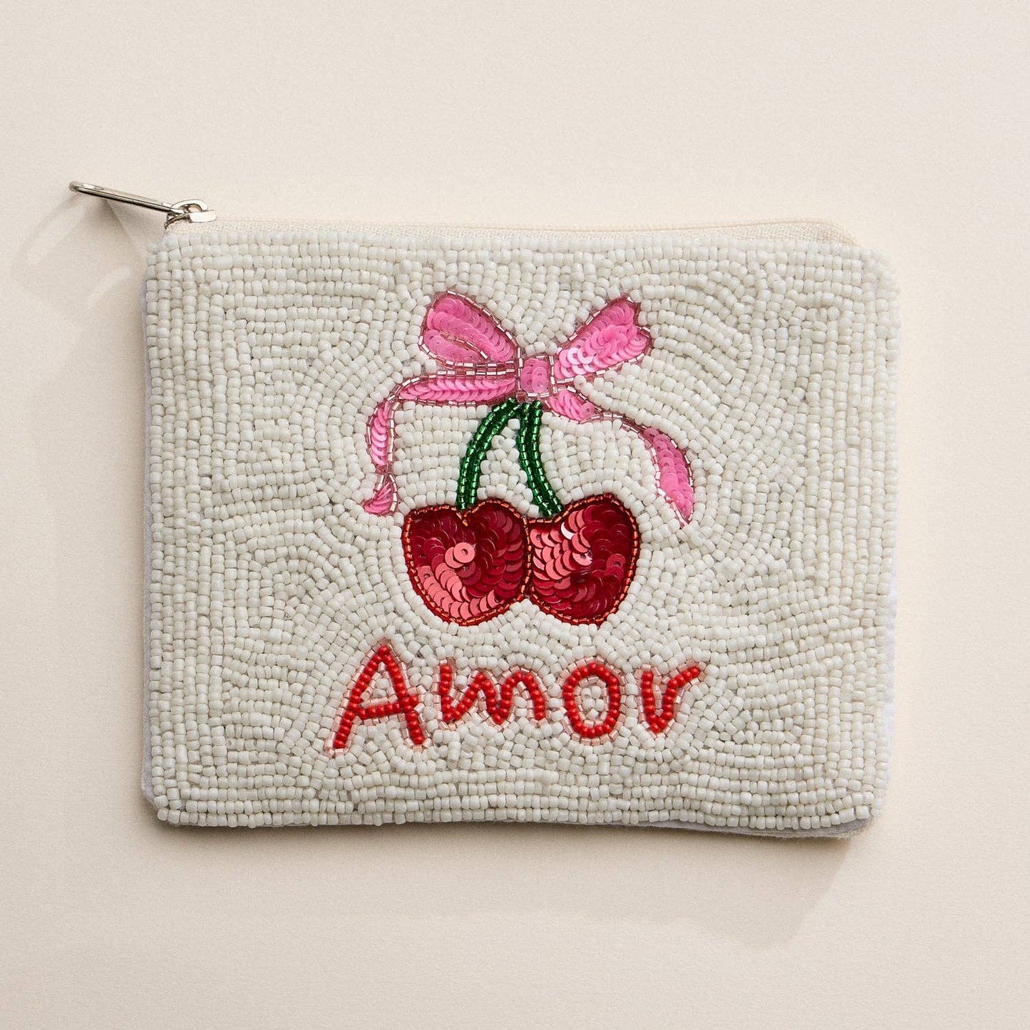 Beaded Amor Cherry Zipper Pouch: MT / ONE