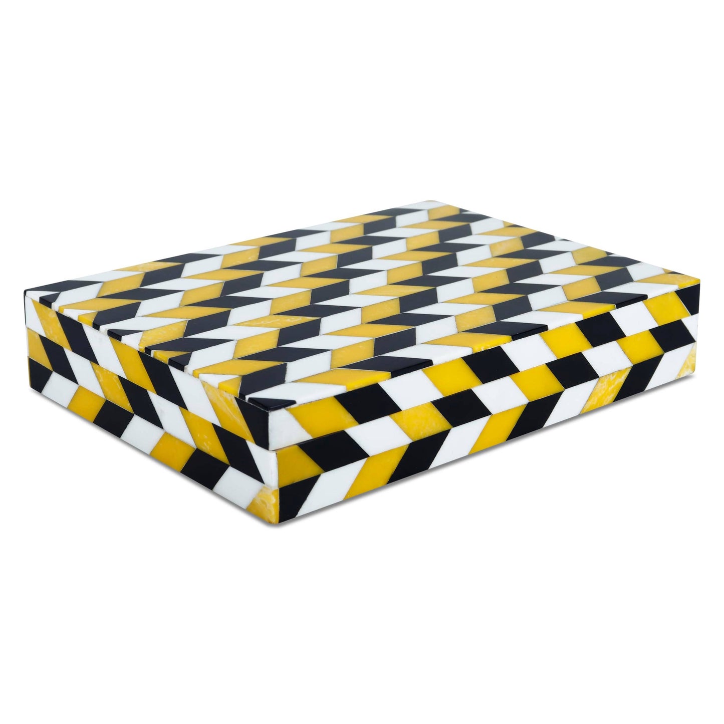 Black White Ochre Resin Inlay Decorative Storage Box Gifts: 8x6x1.5
