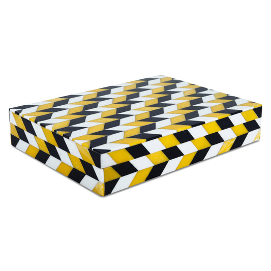 Black White Ochre Resin Inlay Decorative Storage Box Gifts: 8x6x1.5