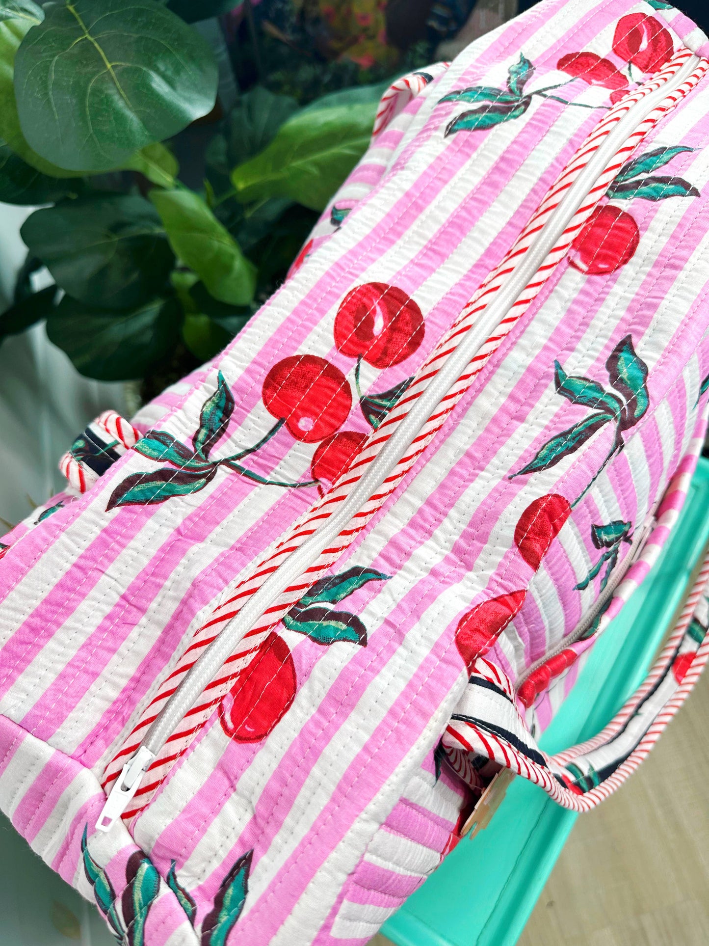 Quilted Duffle Bag | Weekender Travel Bags | Cherry Print