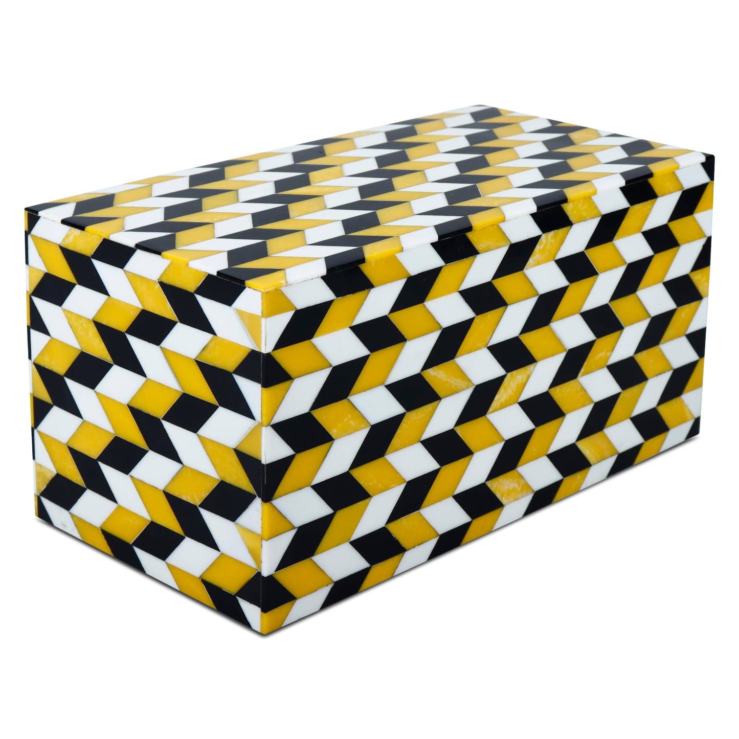 Black White Ochre Resin Inlay Decorative Storage Box Gifts: 8x6x1.5