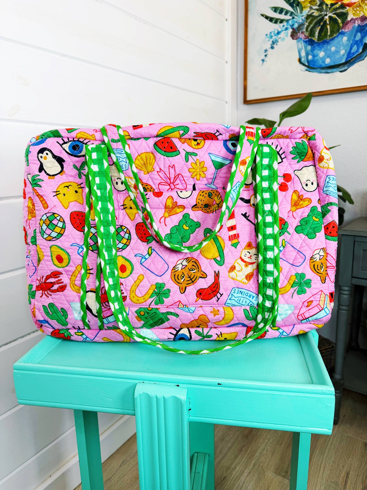 Quilted Weekender Duffle Bag | Lucky Vibes Pink