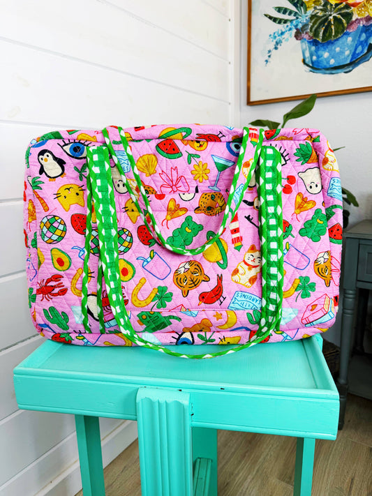 Quilted Weekender Duffle Bag | Lucky Vibes Pink