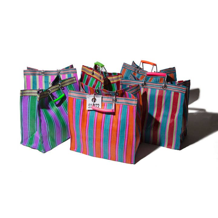 RECYCLED PLASTIC STRIPE BAG - Square: Green x Purple