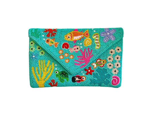Sea Life Clutch Crossbody Beaded Beach Bag Seahorse Starfish