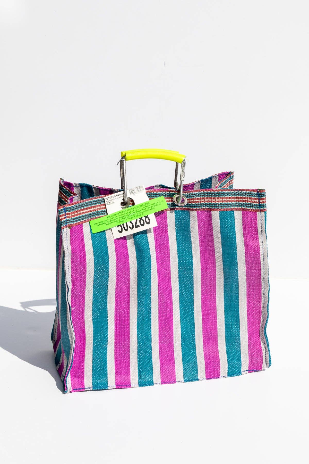 RECYCLED PLASTIC STRIPE BAG - Square: Green x Purple
