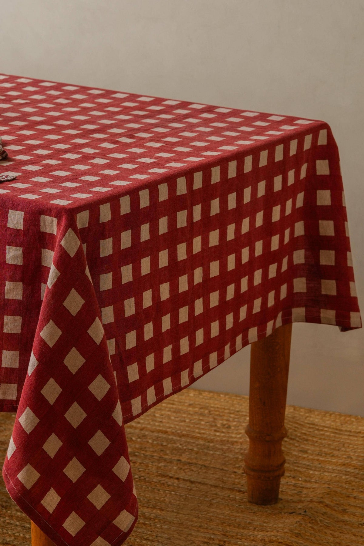 Block Print Linen Olea Tablecloth – Patio Dining: Olea Blue / 71"x55" / 180x140 cm