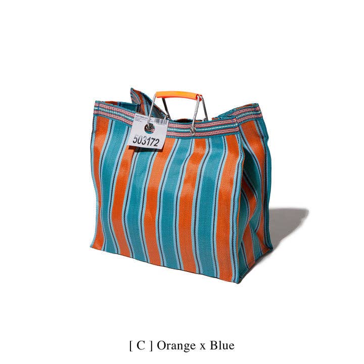 RECYCLED PLASTIC STRIPE BAG - Square: Green x Purple