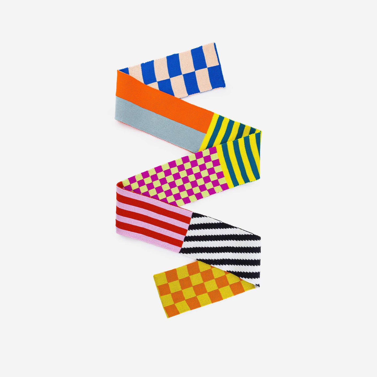 Pattern Patch Skinny Knit Scarf: Rainbow