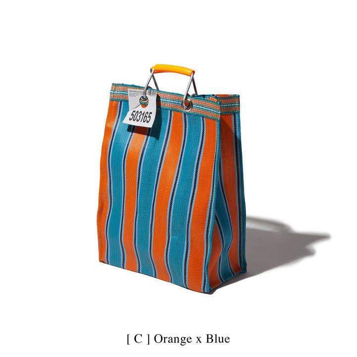 RECYCLED PLASTIC STRIPE BAG - Rectangle D15: Red x Blue