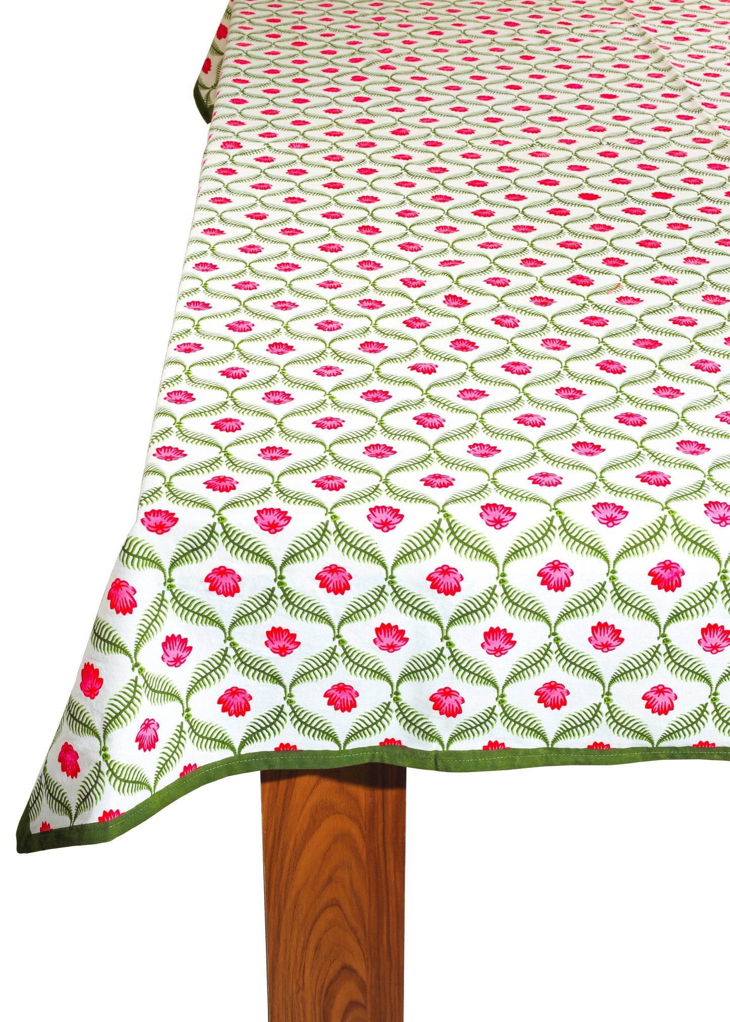 Lotus Garden Block Print Cotton Tablecloth