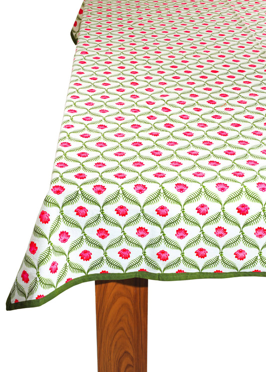 Lotus Garden Block Print Cotton Tablecloth