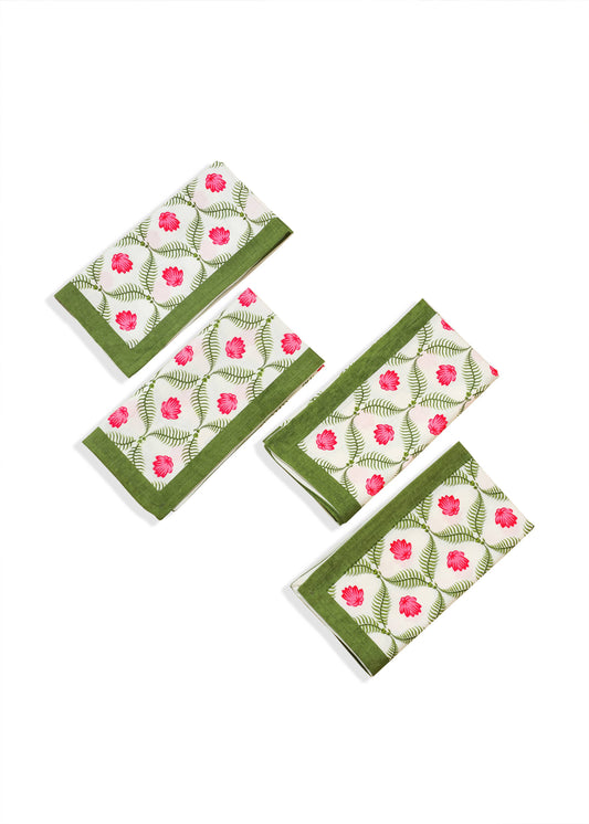 Lotus Garden Block Print Cotton Napkins