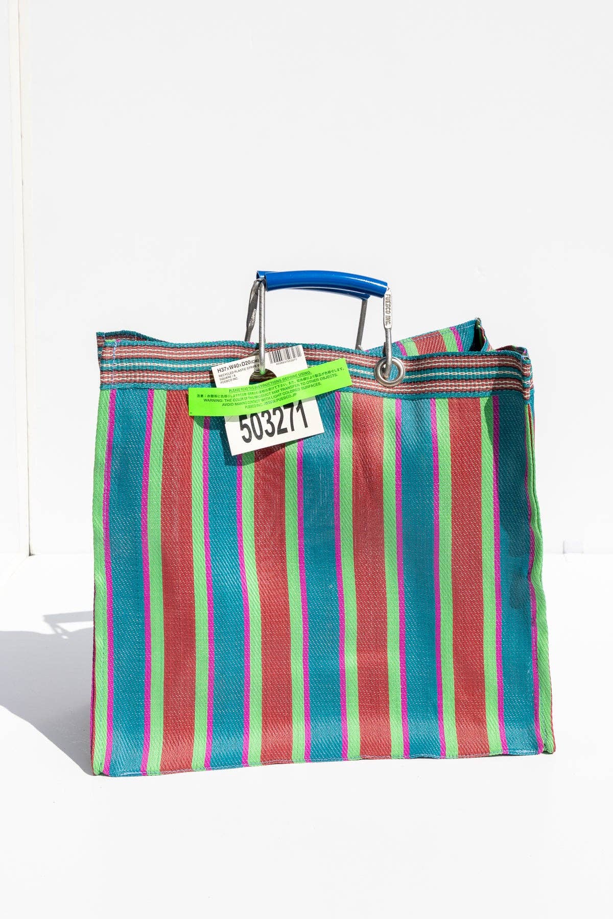 RECYCLED PLASTIC STRIPE BAG - Square: Green x Red
